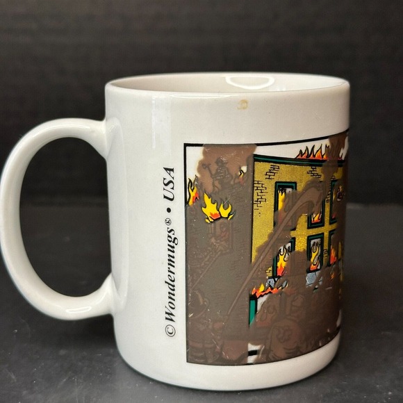 WONDERMUGS VTG Fire Dept, Fireman Fire Battle, Heat Color Changing Mug/Cup - Picture 2 of 11